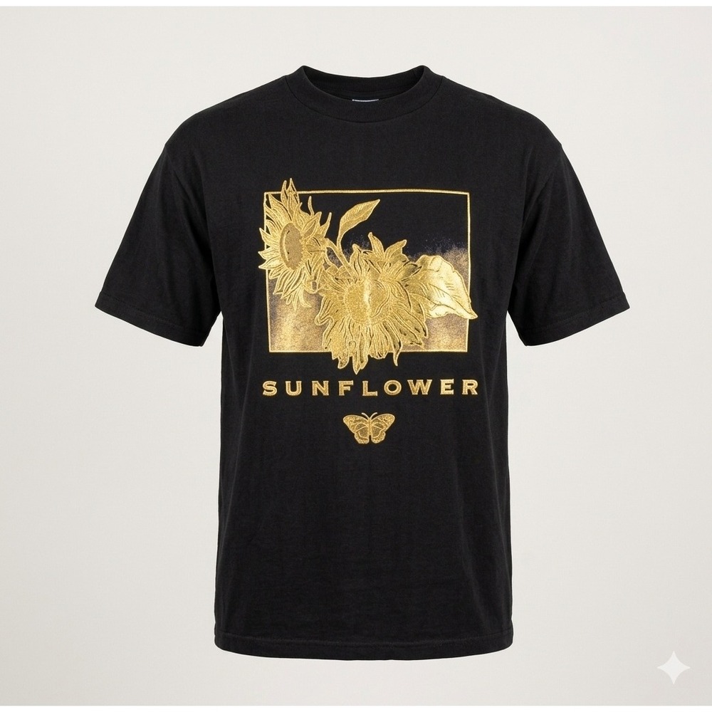 Vintage 90s All Sport Black Sunflower Graphic T-shirt Made USA XL Single Stitch